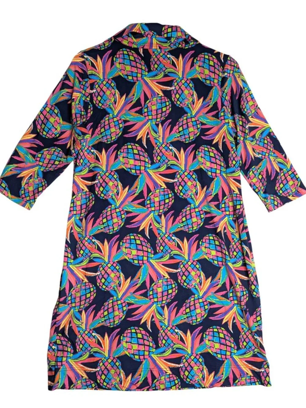 Lulu B Half-Zip Pineapple Print Dress 3/4 Sleeve Navy Multicolor Size M - Picture 8 of 9